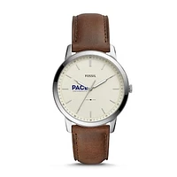 Men's Fossil  Silver Pace University Setters The Minimalist Brown Leather Watch