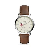 Men's Fossil  Silver Rhode Island Anchormen The Minimalist Brown Leather Watch