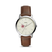 Men's Fossil  Silver Rhode Island Anchormen The Minimalist Brown Leather Watch