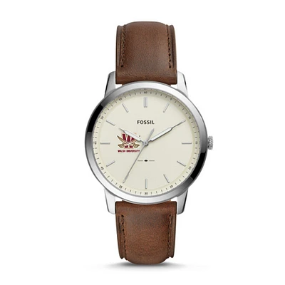 Men's Fossil  Silver Walsh Cavaliers The Minimalist Brown Leather Watch