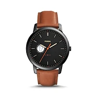 Men's Fossil  Black/Brown Niagara Falls Culinary Institute Minimalist Slim Light Brown Leather Watch