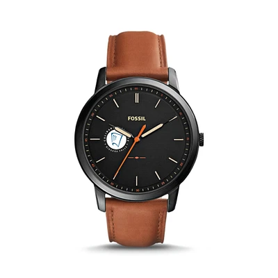 Men's Fossil  Black/Brown Niagara Falls Culinary Institute Minimalist Slim Light Brown Leather Watch