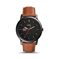 Men's Fossil  Black/Brown Nicholls State Colonels Minimalist Slim Light Brown Leather Watch