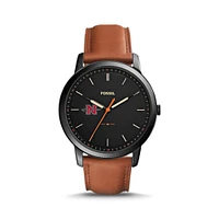 Men's Fossil  Black/Brown Nicholls State Colonels Minimalist Slim Light Brown Leather Watch