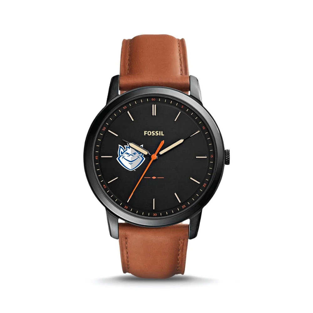 Men's Fossil Black/Brown Saint Louis Billikens Minimalist Slim Light Brown Leather Watch