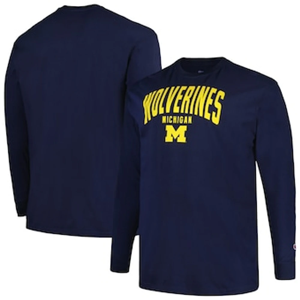 Men's Champion Navy Michigan Wolverines Big & Tall Arch Long Sleeve T-Shirt