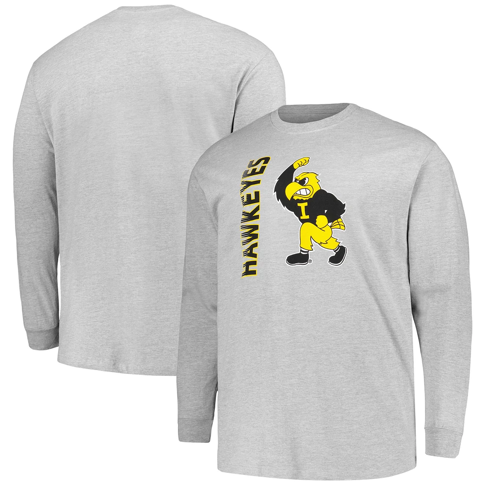 Men's Champion Heather Gray Iowa Hawkeyes Big & Tall Mascot Long Sleeve T-Shirt