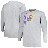 Men's Champion Heather Gray Kansas Jayhawks Big & Tall Mascot Long Sleeve T-Shirt