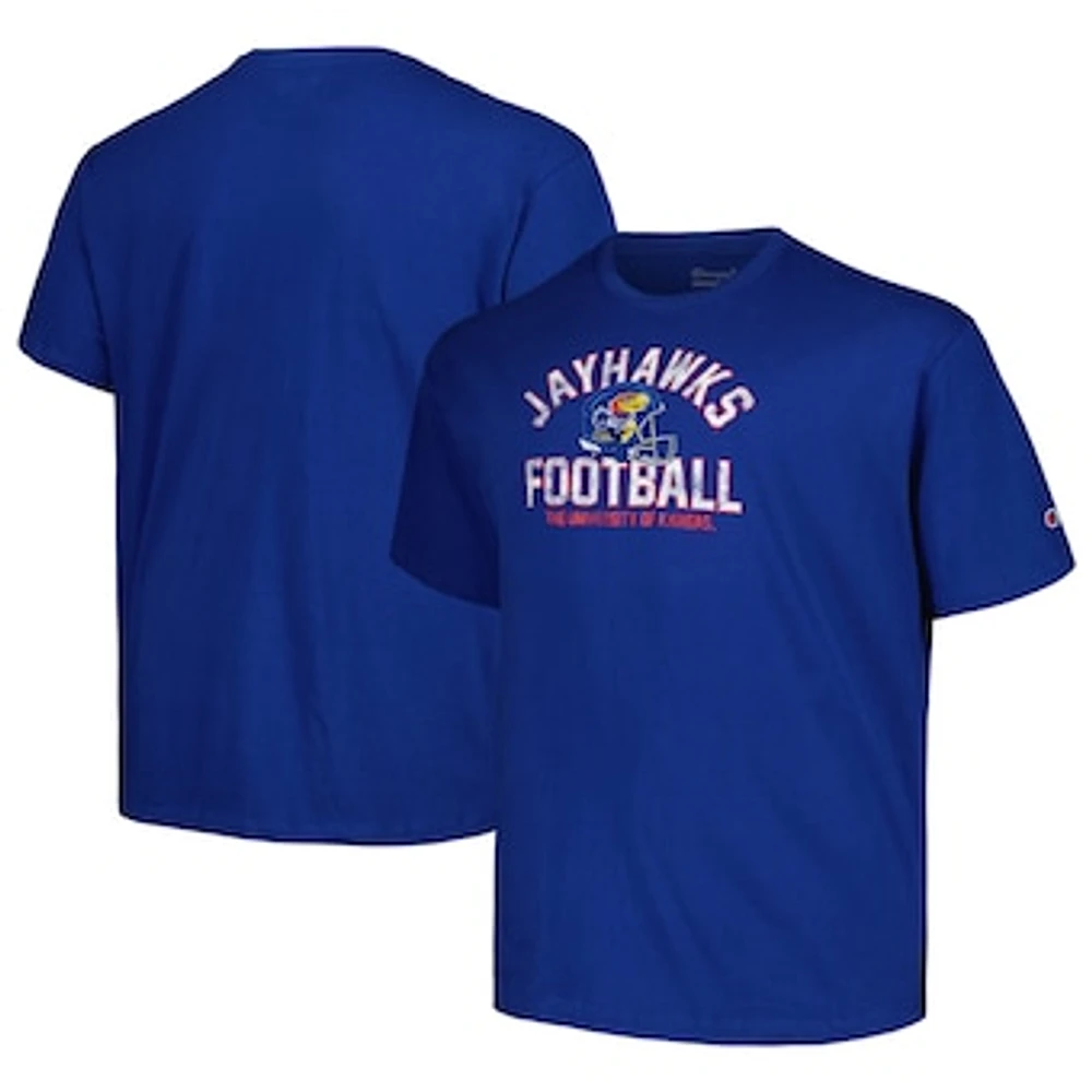 Men's Champion Royal Kansas Jayhawks Big & Tall Football Helmet T-Shirt