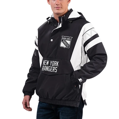 Men's Starter x NHL Black Ice Black/White New York Rangers Home Team Half-Zip Pullover Hoodie