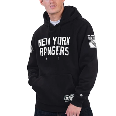 Men's Starter x NHL Black Ice Black New York Rangers Pullover Hoodie