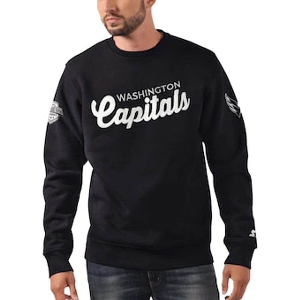 Men's Starter x NHL Black Ice Black Washington Capitals Cross Check Pullover Sweatshirt