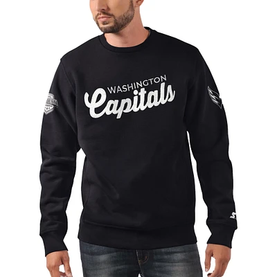 Men's Starter x NHL Black Ice Black Washington Capitals Cross Check Pullover Sweatshirt