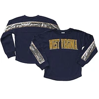 Girls Youth Gameday Couture  Navy West Virginia Mountaineers Guess Who's Back Long Sleeve T-Shirt