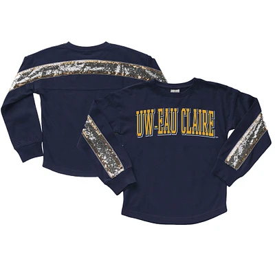 Girls Youth Gameday Couture  Navy Wisconsin Eau Claire Blugolds Guess Who's Back Long Sleeve T-Shirt