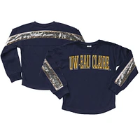 Girls Youth Gameday Couture  Navy Wisconsin Eau Claire Blugolds Guess Who's Back Long Sleeve T-Shirt