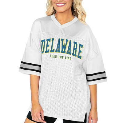Women's Gameday Couture  White Delaware Fightin' Blue Hens Option Play Oversized Mesh Fashion Jersey