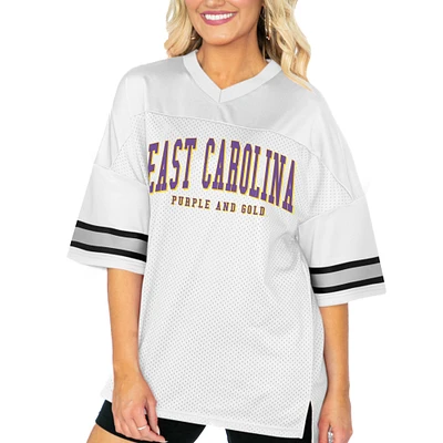 Women's Gameday Couture  White ECU Pirates Option Play Oversized Mesh Fashion Jersey