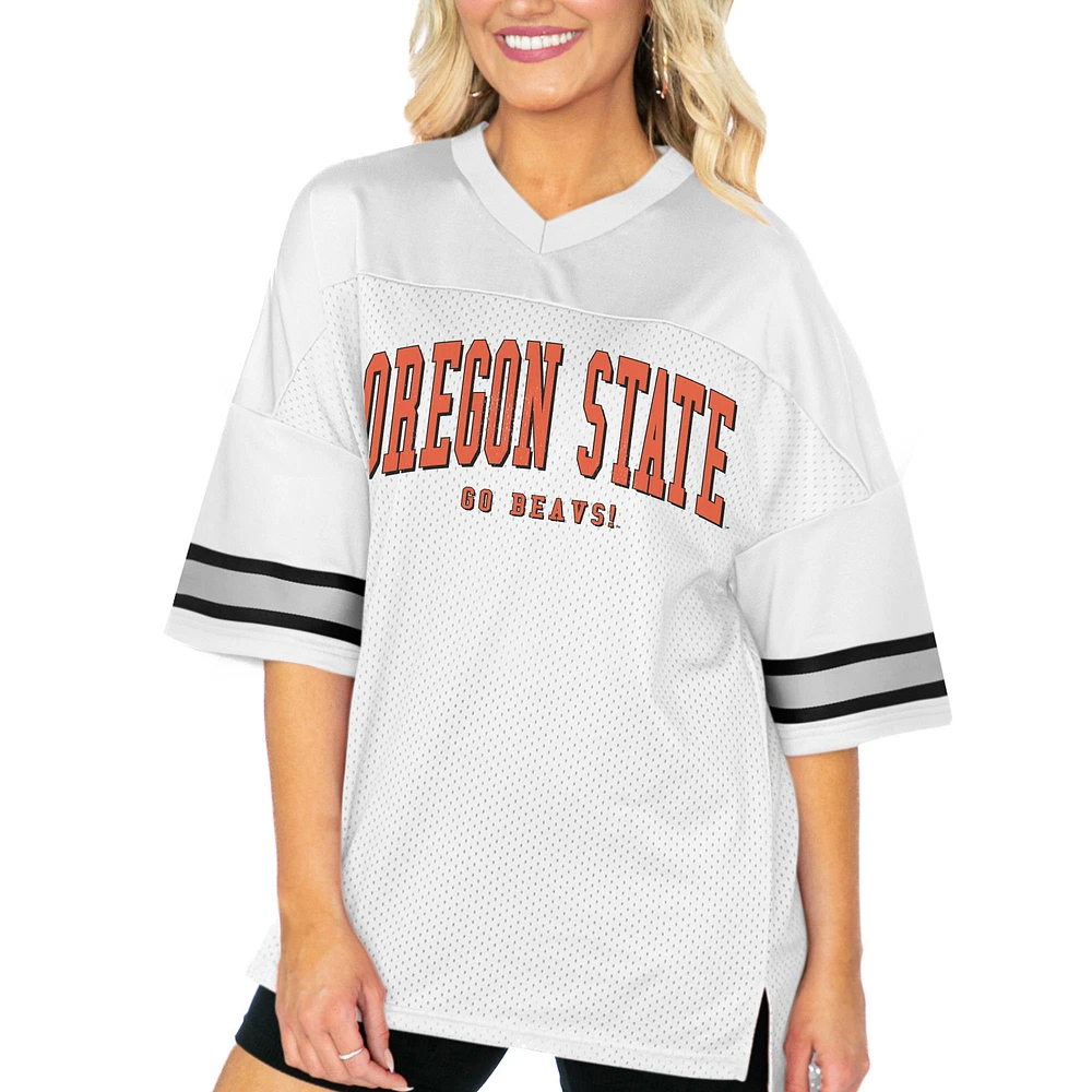Women's Gameday Couture White Oregon State Beavers Option Play Oversized Mesh Fashion Jersey
