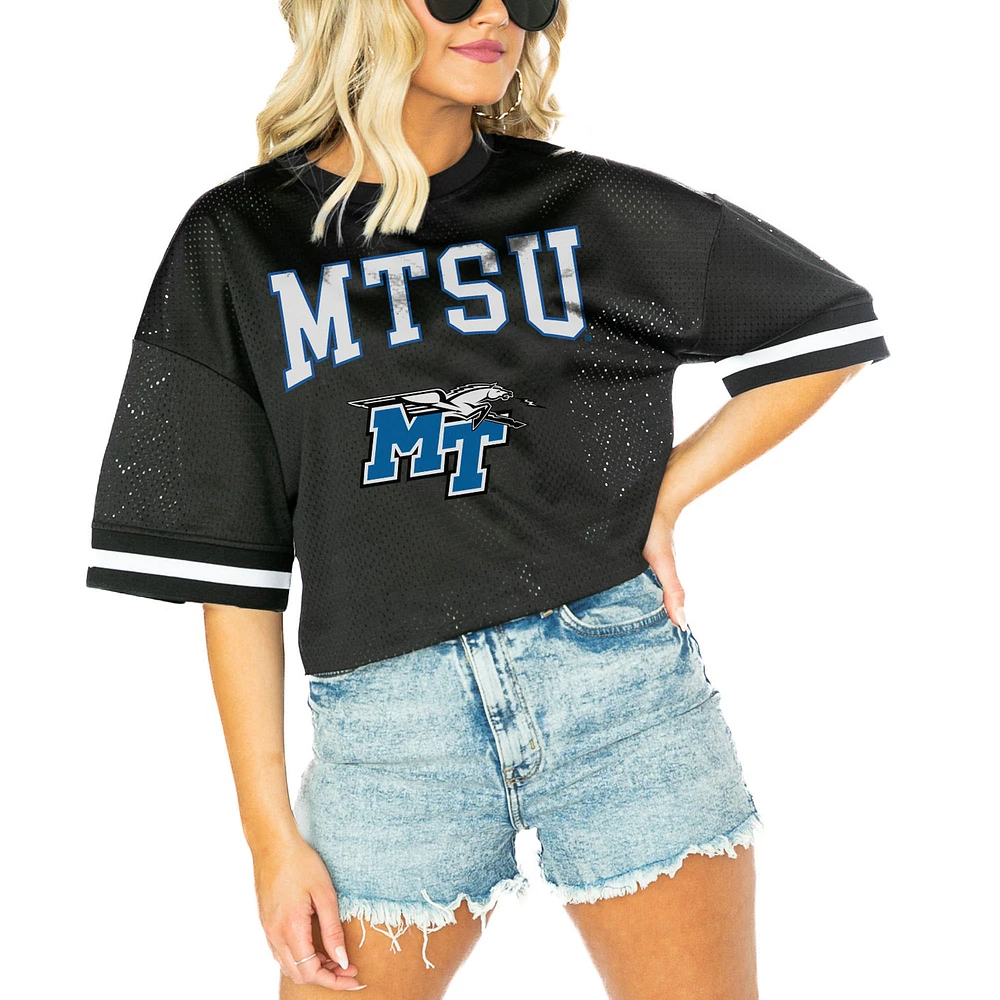 Women's Gameday Couture Black MTSU Blue Raiders Striped Game Face Fashion Jersey