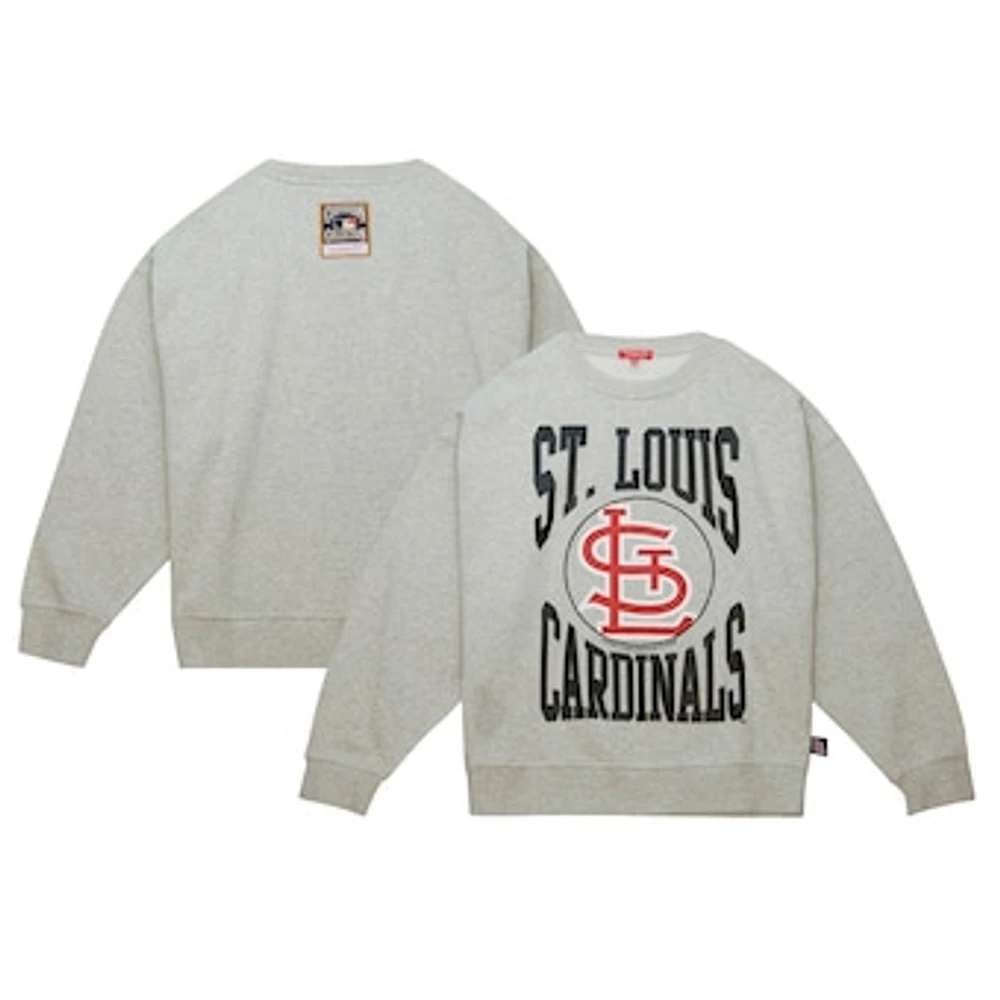 Women's Mitchell & Ness Heather Gray St. Louis Cardinals Cooperstown Collection Logo 3.0 Pullover Sweatshirt