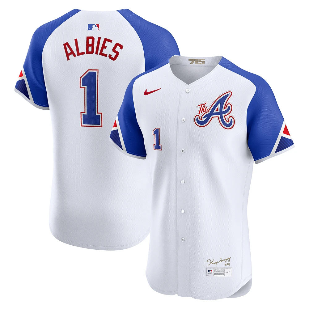 Men's Nike Ozzie Albies White Atlanta Braves City Connect Elite Player Jersey