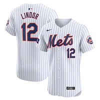 Men's Nike Francisco Lindor White New York Mets Home Elite Sponsor Patch Player Jersey