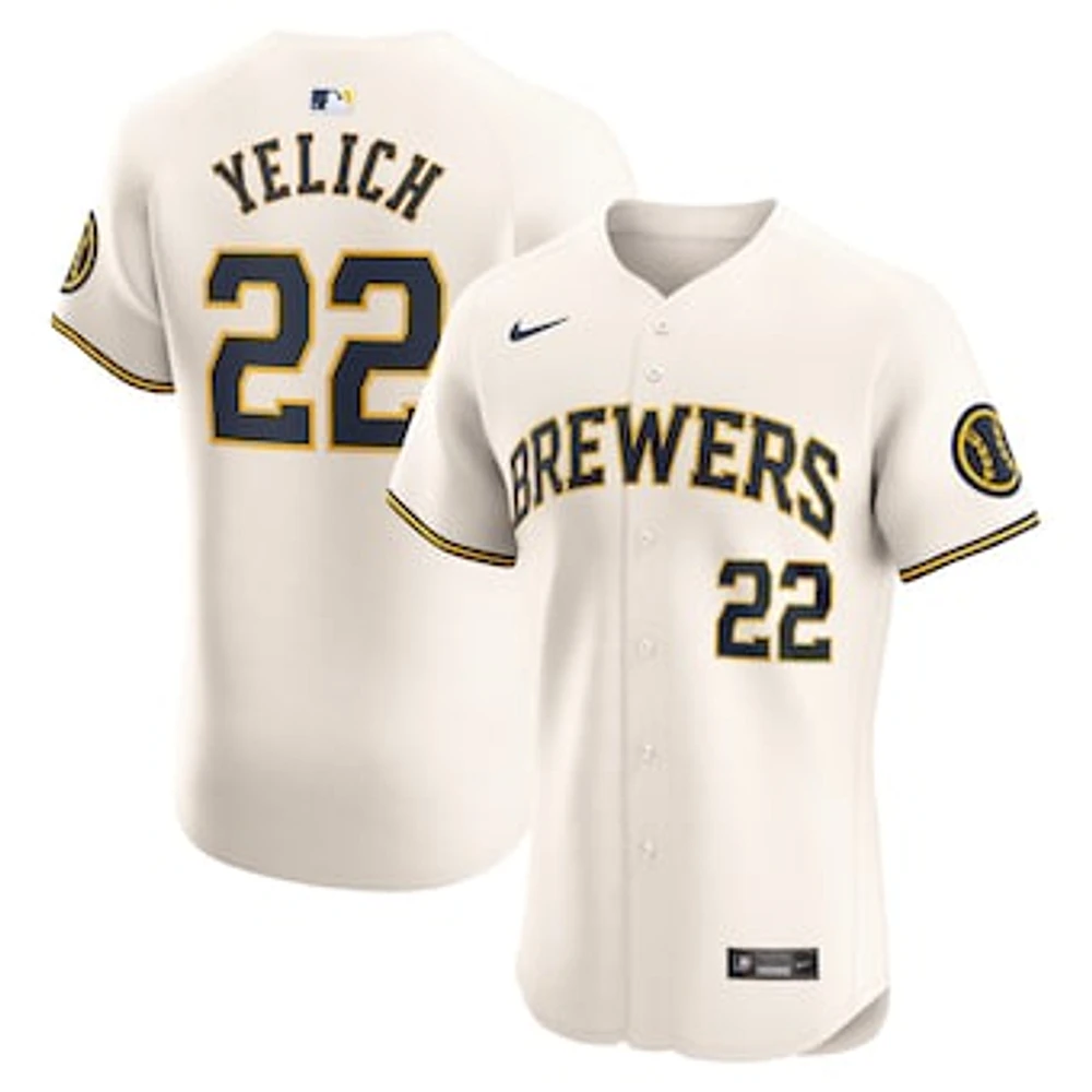 Men's Nike Christian Yelich Cream Milwaukee Brewers Home Elite Player Jersey