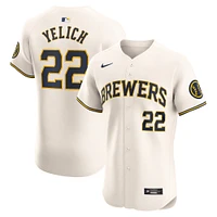 Men's Nike Christian Yelich Cream Milwaukee Brewers Home Elite Player Jersey