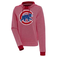 Women's Antigua  Red/White Chicago Cubs Axe Bunker Tri-Blend Pullover Hoodie