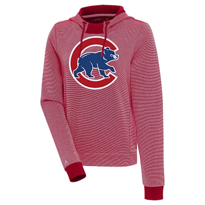 Women's Antigua  Red/White Chicago Cubs Axe Bunker Tri-Blend Pullover Hoodie