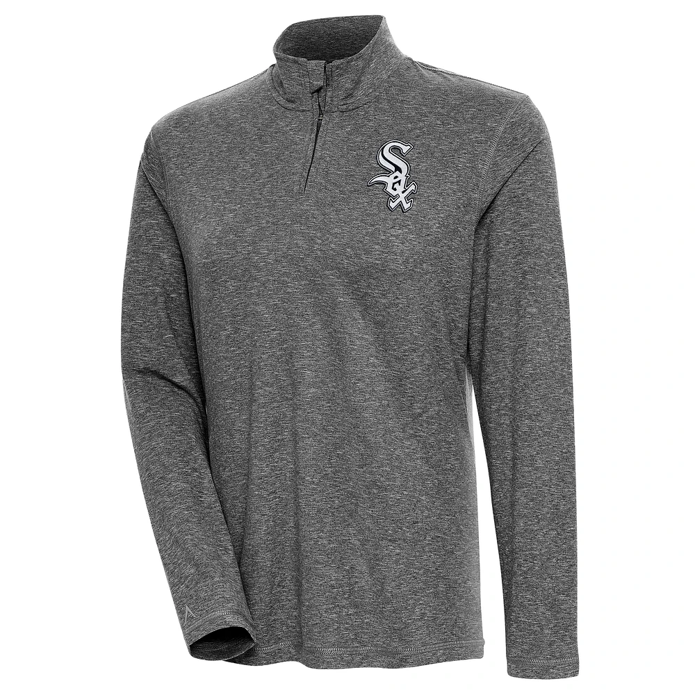 Women's Antigua Heather Black Chicago White Sox Confront Quarter-Zip Pullover Top