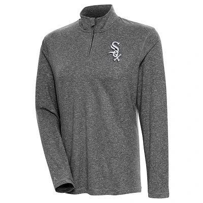 Women's Antigua  Heather Black Chicago White Sox Confront Quarter-Zip Pullover Top