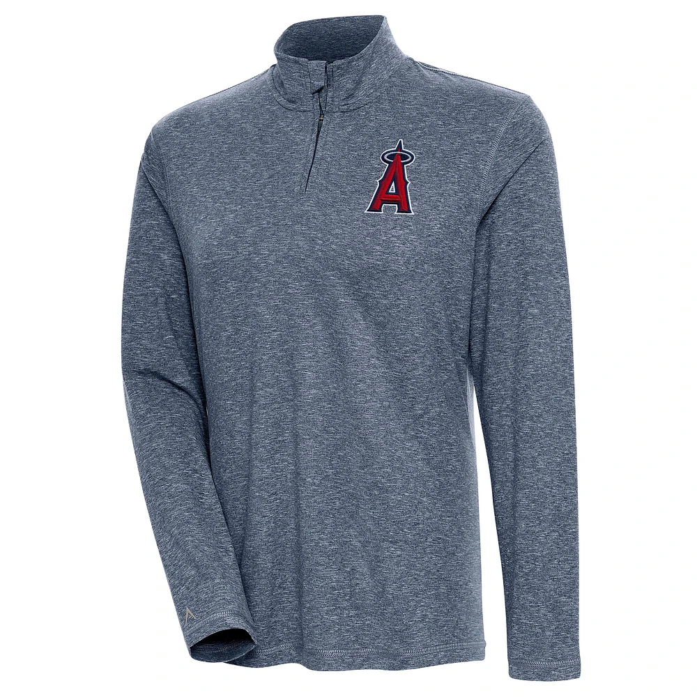 Women's Antigua Heather Navy Los Angeles Angels Confront Quarter-Zip Pullover Top