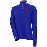 Women's Antigua  Royal Philadelphia Phillies Milo Raglan Quarter-Zip Pullover Top