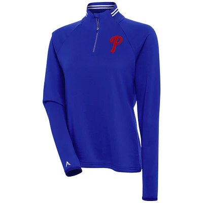 Women's Antigua  Royal Philadelphia Phillies Milo Raglan Quarter-Zip Pullover Top