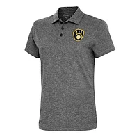 Women's Antigua  Heather Black Milwaukee Brewers Motivated Polo