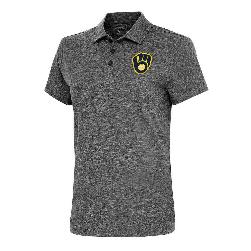 Women's Antigua Heather Black Milwaukee Brewers Motivated Polo