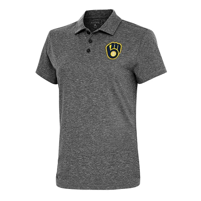 Women's Antigua  Heather Black Milwaukee Brewers Motivated Polo