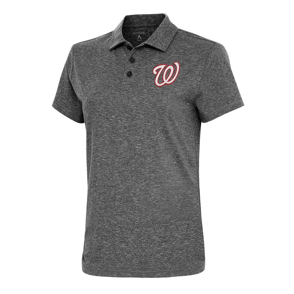 Women's Antigua Heather Black Washington Nationals Motivated Polo