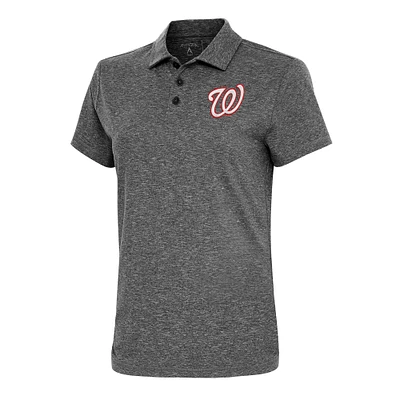 Women's Antigua  Heather Black Washington Nationals Motivated Polo