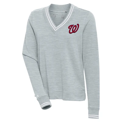 Women's Antigua  Heather Gray Washington Nationals Parker V-Neck Pullover Sweatshirt