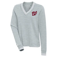 Women's Antigua  Heather Gray Washington Nationals Parker V-Neck Pullover Sweatshirt
