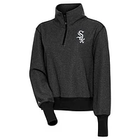 Women's Antigua  Heather Black Chicago White Sox Upgrade Half-Zip Pullover Top