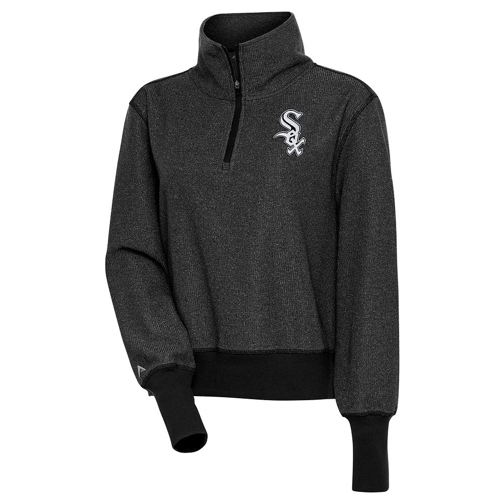 Women's Antigua Heather Black Chicago White Sox Upgrade Half-Zip Pullover Top