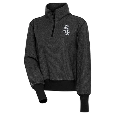 Women's Antigua  Heather Black Chicago White Sox Upgrade Half-Zip Pullover Top