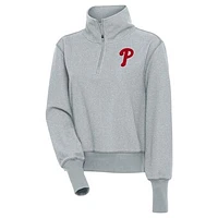 Women's Antigua  Heather Gray Philadelphia Phillies Upgrade Half-Zip Pullover Top