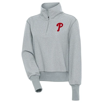 Women's Antigua  Heather Gray Philadelphia Phillies Upgrade Half-Zip Pullover Top