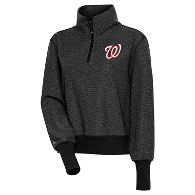 Women's Antigua  Heather Black Washington Nationals Upgrade Half-Zip Pullover Top