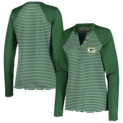 Women's Antigua Green Bay Packers Maverick Waffle Henley Long Sleeve T-Shirt